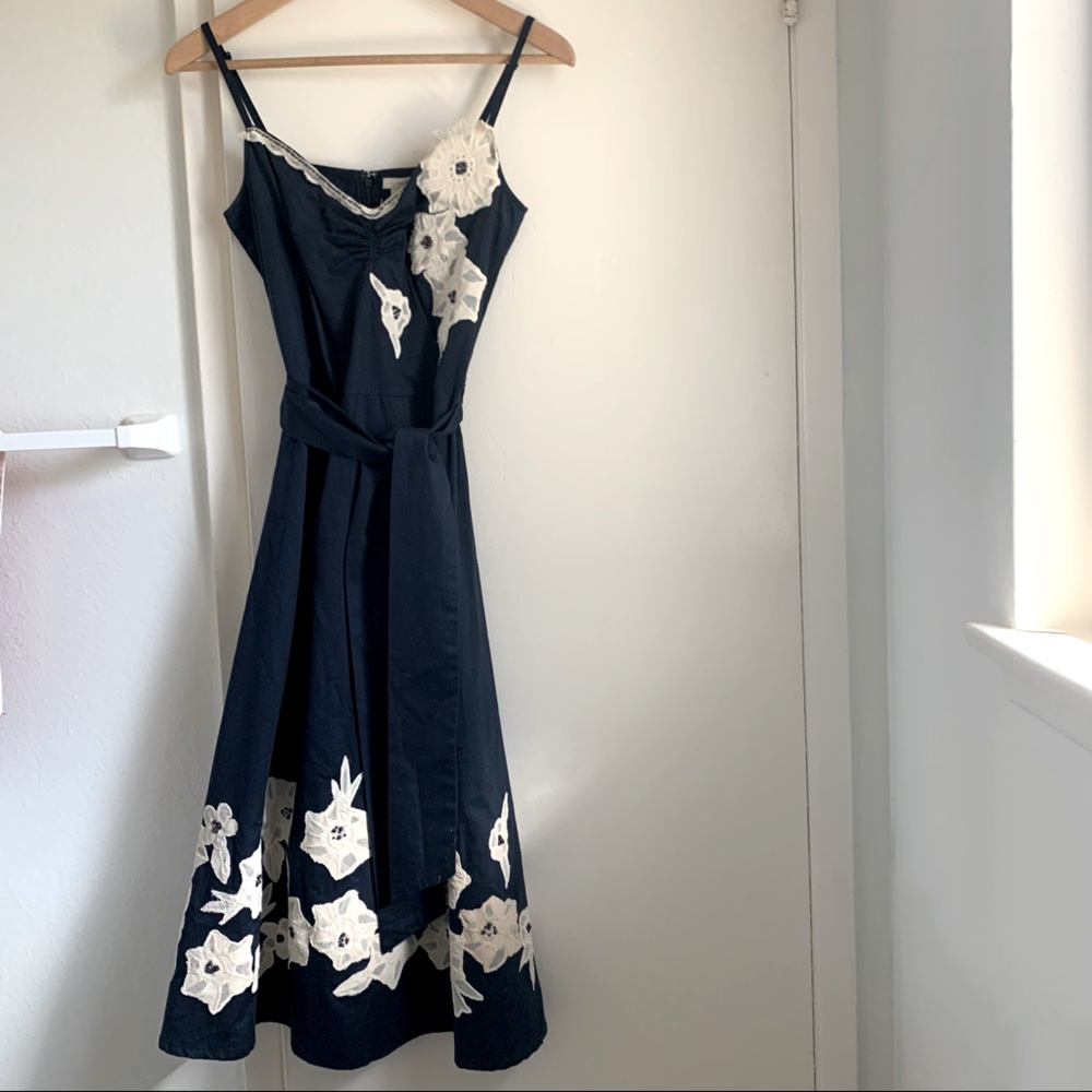 Anthropologie Beaded Dress with Lace Appliqué